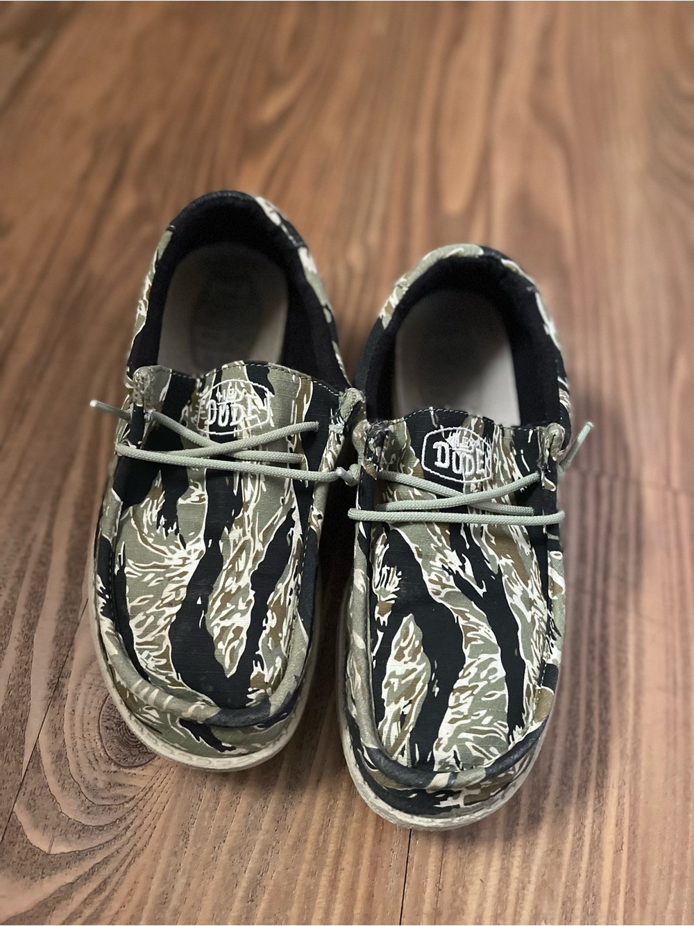 Kids' Hey Dude Wally Tiger Stripe Camo-Print Shoes
